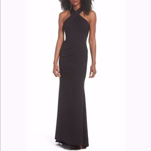 Eliza J Long Black Evening Gown Sz 6, halter neck